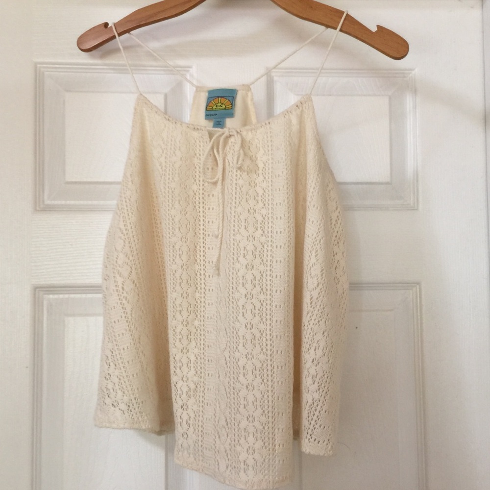Woven tie neck tank top